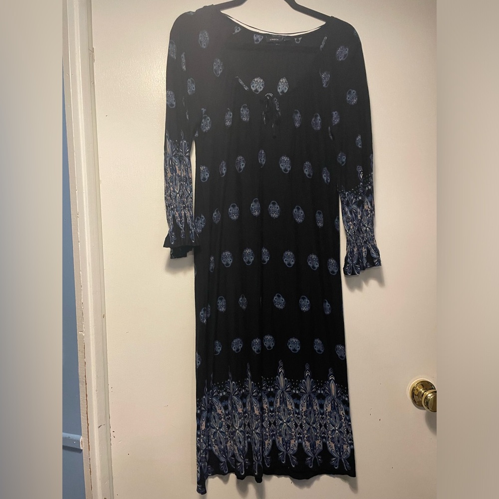 Lindex Black & Blue Dress MIDI Size Small